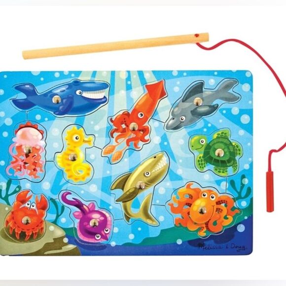Melissa & Doug Ocean Adventure Magnetic Puzzle Fishing Game Wooden Learning - Picture 1 of 3
